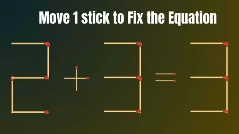 Brain Teaser: 2+3=3 Move Only 1 Matchstick To Fix The Equation