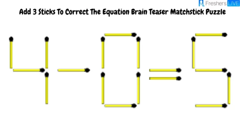 Add 3 Sticks To Correct The Equation 4-0=5 Brain Teaser Matchstick Puzzle