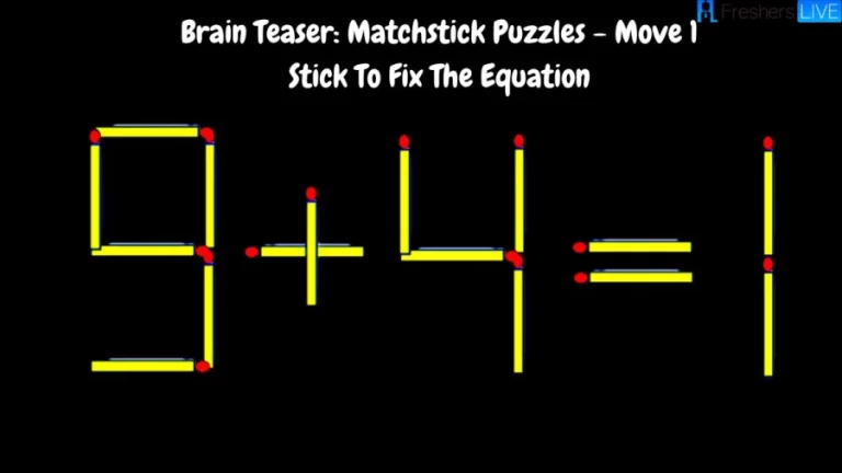 Brain Teaser: 9+4=1 Matchstick Puzzles - Move 1 Stick To Fix The Equation