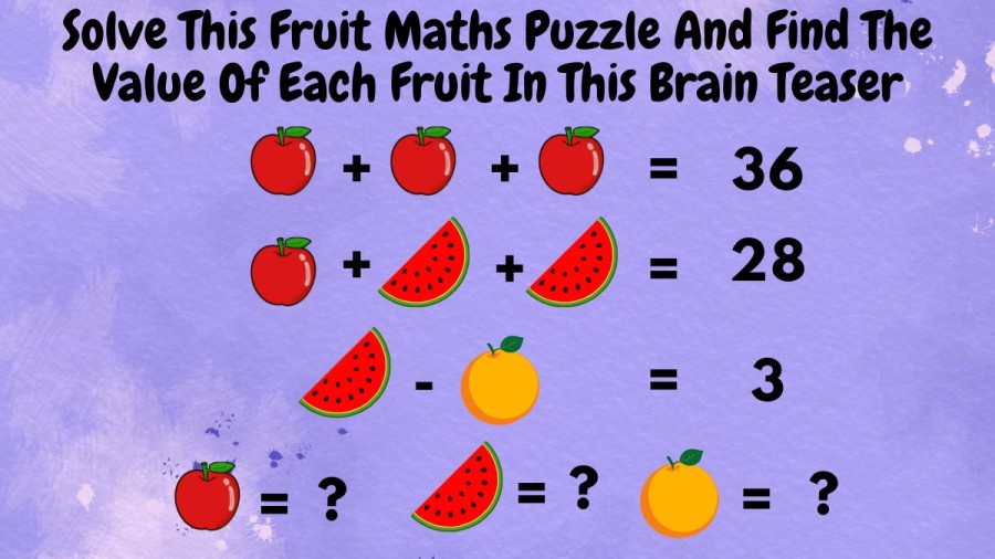 Solve This Fruit Maths Puzzle And Find The Value Of Each Fruit In This Brain Teaser